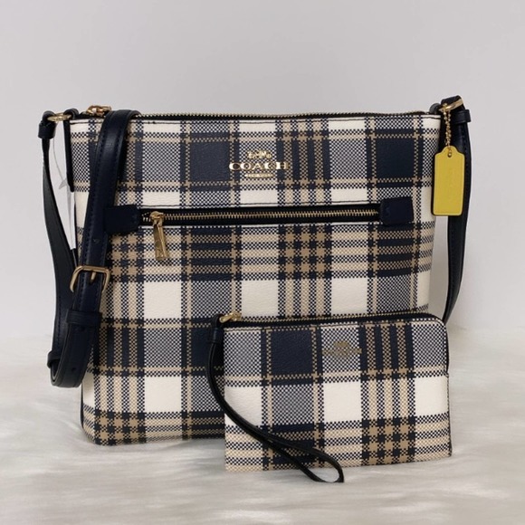Coach Handbags - New Coach Bundle Rowan File Bag With Garden Plaid And Corner Zip Wristlet
